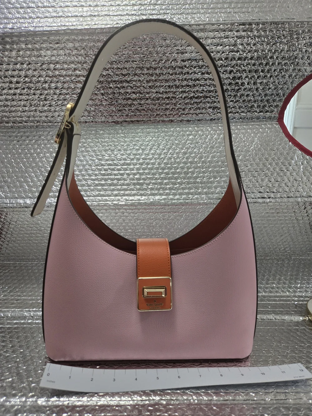 Kate Spade  Pink Leather Shoulder Bag with Orange/ Off White Accent